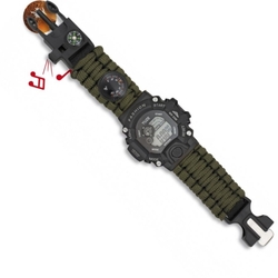 Hodinky PARACORD SURVIVAL digitální multifunkční ZELENÉ