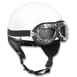 Helma motocyklová RETRO včetně brýlí BÍLÁ