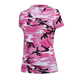 Triko dámské V-výstřih prodloužené PINK CAMO