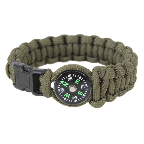 Náramek SURVIVAL PARACORD s kompasem ZELENÝ vel.8